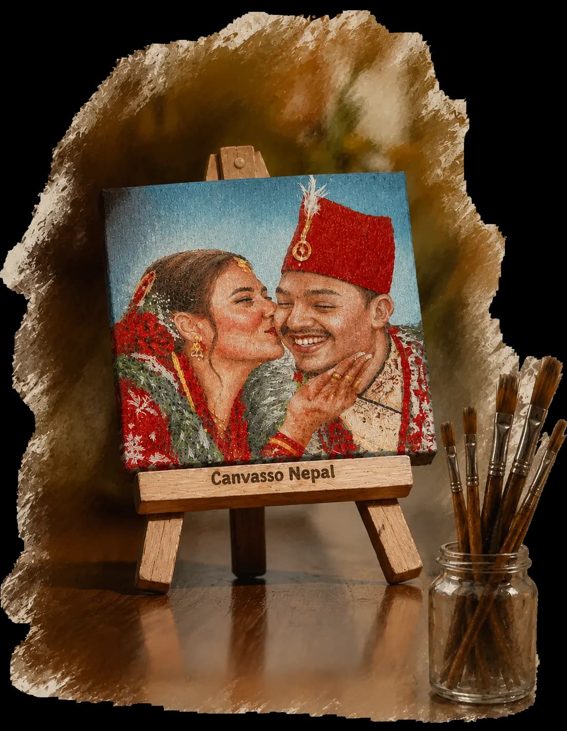 Custom wedding portrait painting on a canvas easel